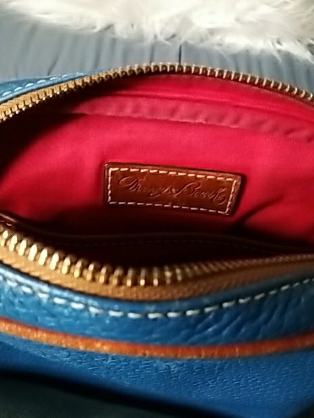 Dooney & Bourke Blue Pebbled Leather Crossbody with Brown Trim - Picture 9 of 13